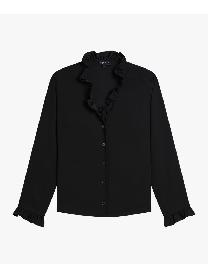 フリル Vネック 長袖 ブラウス agnes b. FEMME アニエスベー トップス シャツ・ブラウス ブラック【送料無料】[ Fashion]