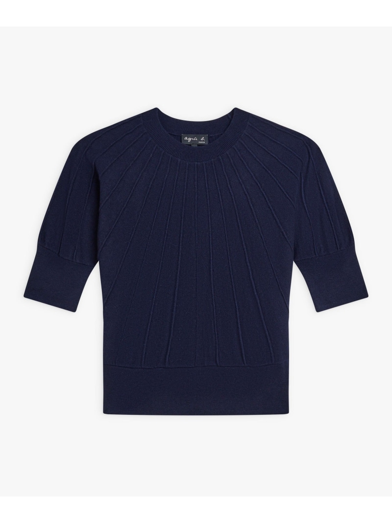 【SALE／55%OFF】ウール シルク カシミヤ 半袖 ニット プルオーバー "Girouette" agnes b. FEMME アニエスベー トップス ニット ブルー【RBA_E】【送料無料】[ Fashion]｜agnes b.