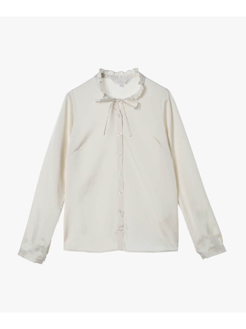 【SALE／50%OFF】サテン ロングスリーブ フリル ブラウス To b. by agnes b. アニエスベー トップス シャツ・ブラウス ホワイト【RBA_E】【送料無料】[ Fashion]｜agnes b.