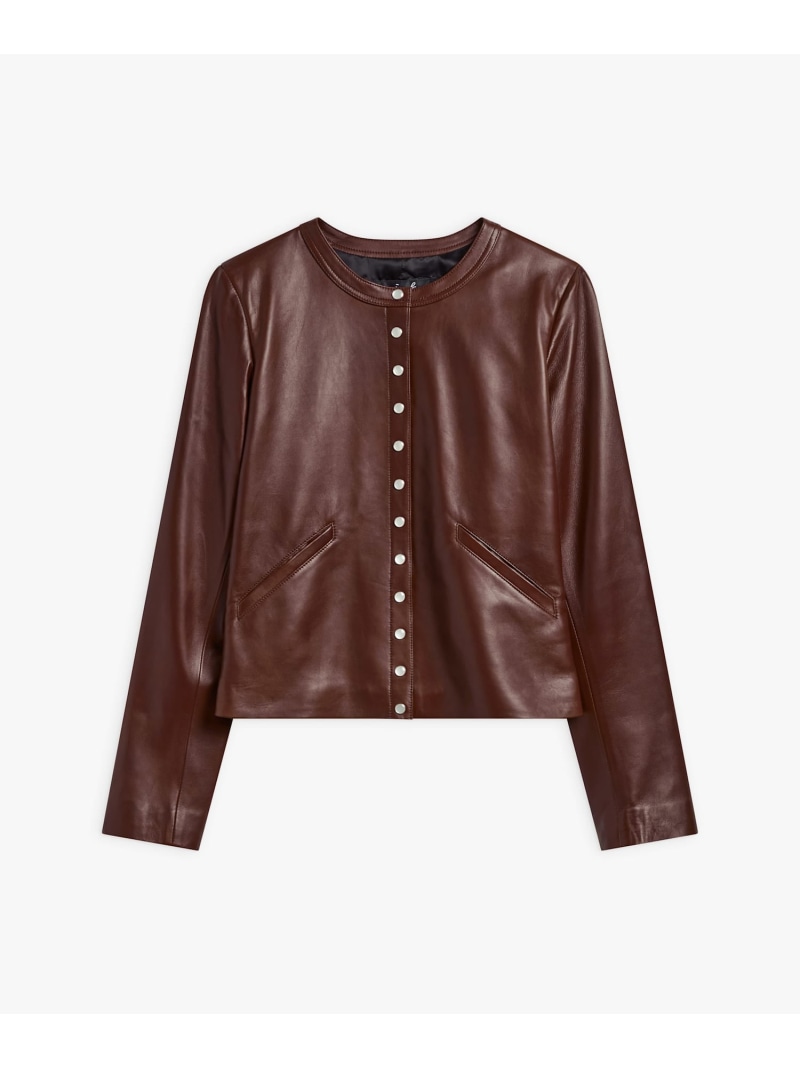 agnes b　プレッション　レザー　カーディガン　ブルゾン　ジャケット　グレー ラムスキン レザー 長袖 カーディガンプレッション ｜agnès b