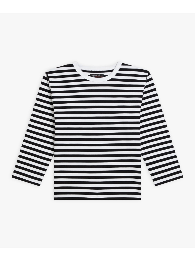 細ボーダー コットン 七分袖 Tシャツ \
