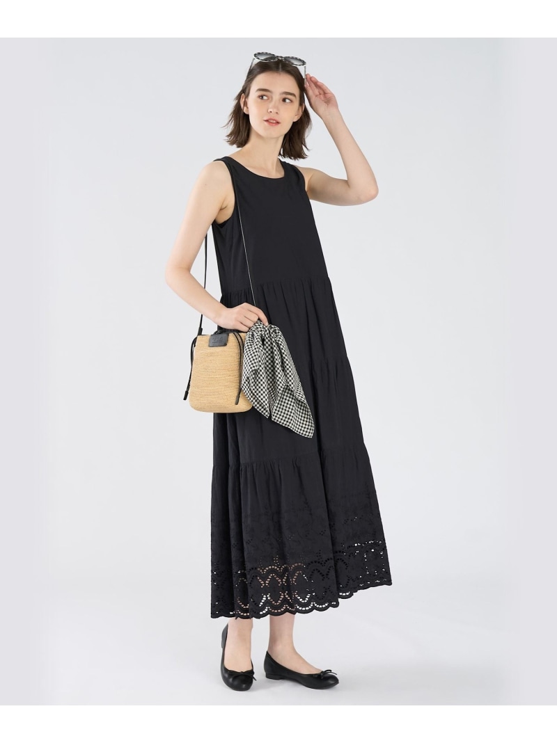 【SALE／28%OFF】シフリーレース コットン ノースリーブ ロング ワンピース To b. by agnes b. アニエスベー ワンピース・ドレス ワンピース ブラック【RBA_E】【送料無料】[ Fashion]｜agnes b.