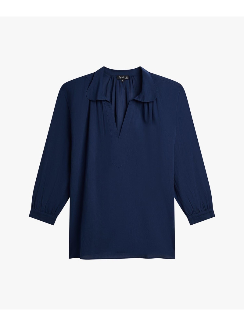 ガーゼ調コットン 長袖 ブラウス "Clavecin" agnes b. FEMME アニエスベー トップス シャツ・ブラウス ブルー【送料無料】[ Fashion]｜agnes b.