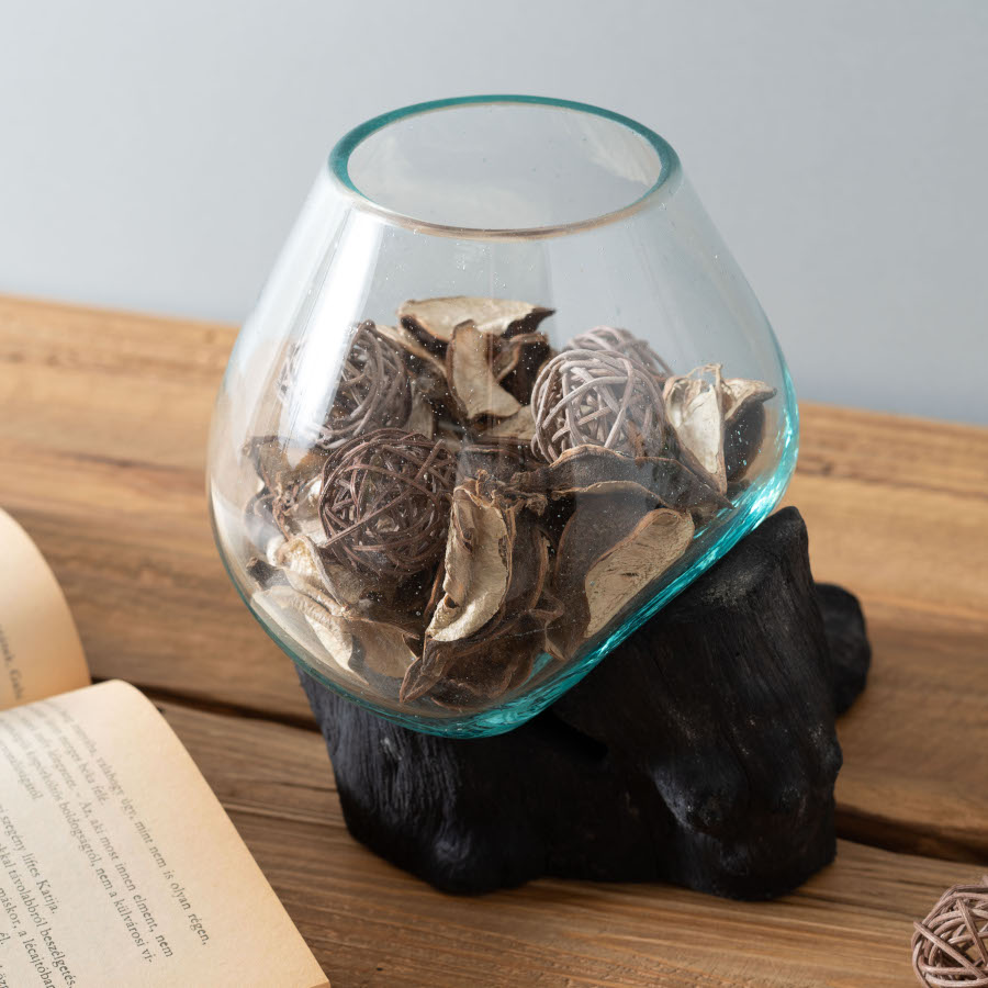 お花型 流木ガラス オブジェ 花瓶 Lサイズ ガラス細工 流木台座 置物 ttz-310.jpg