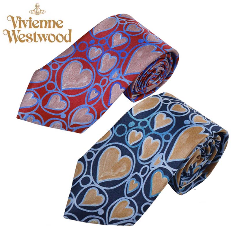 美品　Vivianne Westwood ハート 総柄　オーブ　絹　ネクタイ Vivianne Westwood ネクタイ ハート 総柄 オーブ シルク 絹