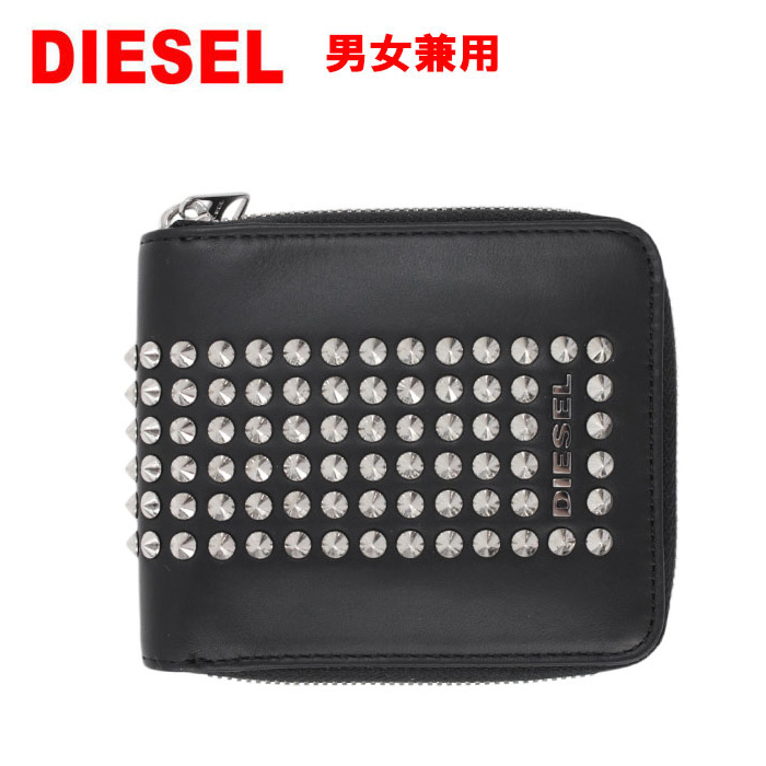 Diesel ミニ財布 H1145 スタッズ ディーゼル ブラック ロゴプレート ミニ財布 Black 二つ折り財布 財布 Diesel X Bk Pr960 H1145 Ab 3700 アゴラショッピング B 送料無料 B