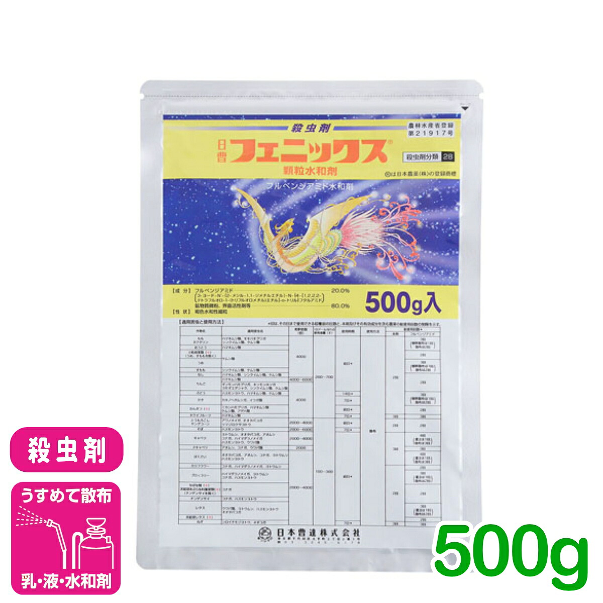 殺虫剤 フェニックス顆粒水和剤 500g 日本曹達 コナガ ヨトウムシ オオタバコガ キャベツ トマト ピーマン 害虫 農薬 農業