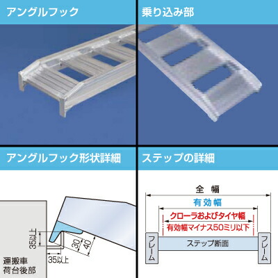 【日軽】アルミブリッジ【標準型】12-C9-30【フック式】【全長2700×有効幅300(mm)】【最大積載1.2t/セット(2本)】