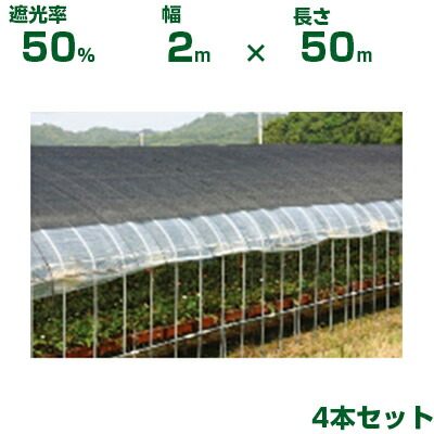 【個人宅配送OK】日本ワイドクロス 遮光ネット ワイドラッセル遮光ネット FE5 ブラック 遮光率約50% 2m&times;50m 4本 (農業用 植物 畑 庭 育苗 園芸 遮熱 トンネル 茄子 人参 ネギ ハウス 日よけ みょうが メロン 野菜 蘭 りんご レタス 露地 ガーデニング 牛舎 椎茸 200cm)｜アグリズ店