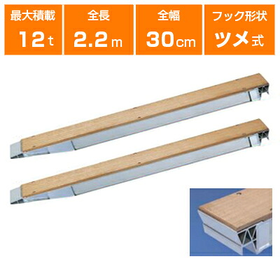 アルミブリッジ 12t 2.2m 2本セット 日軽金アクト NP12-22 ツメ式 重機 建機 農機 ユンボ ショベルカー パワーショベル 油圧ショベル バックホー バックホウ 全長2200×有効幅300mm(220 30cm) 最大積載12t 12トン ラダーレール アルミステップ アルミラダー