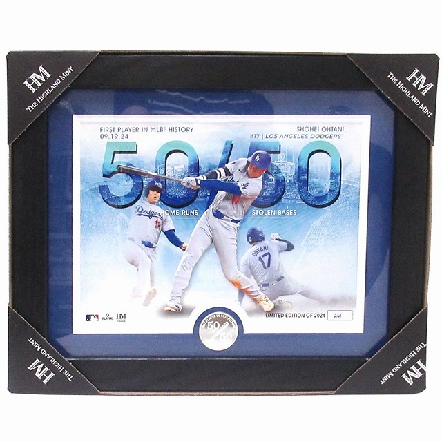 大谷翔平選手 ロサンゼルス・ドジャース 50-50 達成記念コイン フォトフレーム 世界限定2024個 シリアルナンバー入り MLB公式ライセンス品 記念品