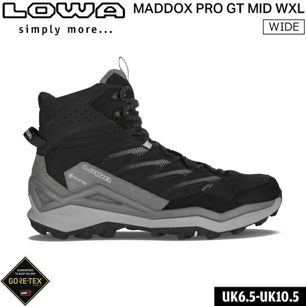 ローバー LOWA  トレッキングシューズ マドックス PRO GT MID WXL 黒いこと×薄墨色  広々とした模範例 山登り靴