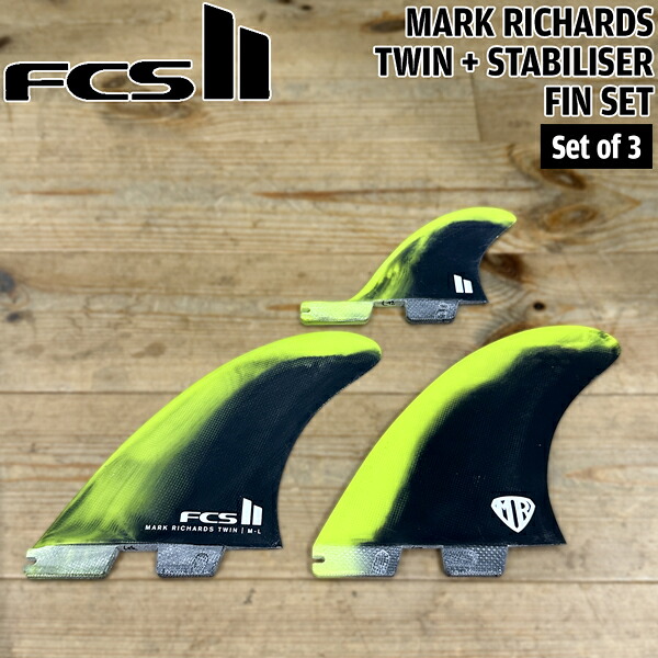FCS2 フィン FCS II MR TWIN+1 PC M-L CYBER LIME/BLACK RETAIL FINS マークリチャーズ 3枚set ツインスタビ サーフィン フィン
