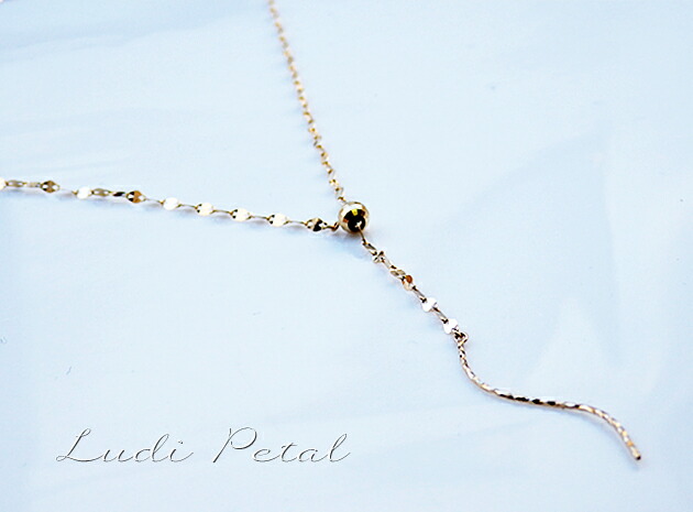 K18 Yライン ポストスライド ロング チェーン ネックレス 『 Ludi Petal/ルーディペタル 』18K 18金 YG WG イエロー ホワイトゴールド ペタル ボリューム リバーシブル ギフト プレゼント【送料無料】＊2602