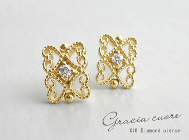 楽天市場】K18 ゴールド ダイヤモンド ピアス「ミニ薔薇（S）」18K 18