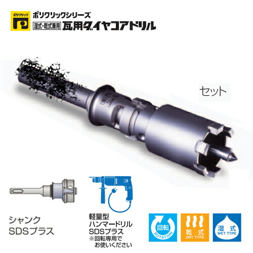 ミヤナガ PCPVD18-SD ポリクリック 瓦用ダイヤコアドリル セット SDSプラスシャンク（18mmφ）