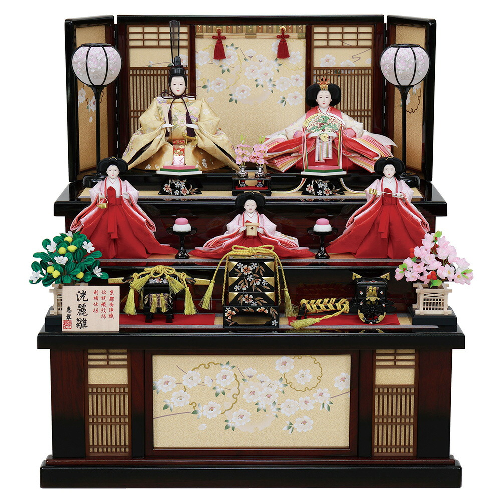 ワンピなど最旬ア 三段飾り お洒落 おしゃれ 引出式収納箱 御簾付 五人収納箱飾り 塗桐 五人飾り 5人飾り 三段 3段 収納飾り ひな人形 お祝い 雛人形 かわいい モダン 可愛い Avadf Com Br