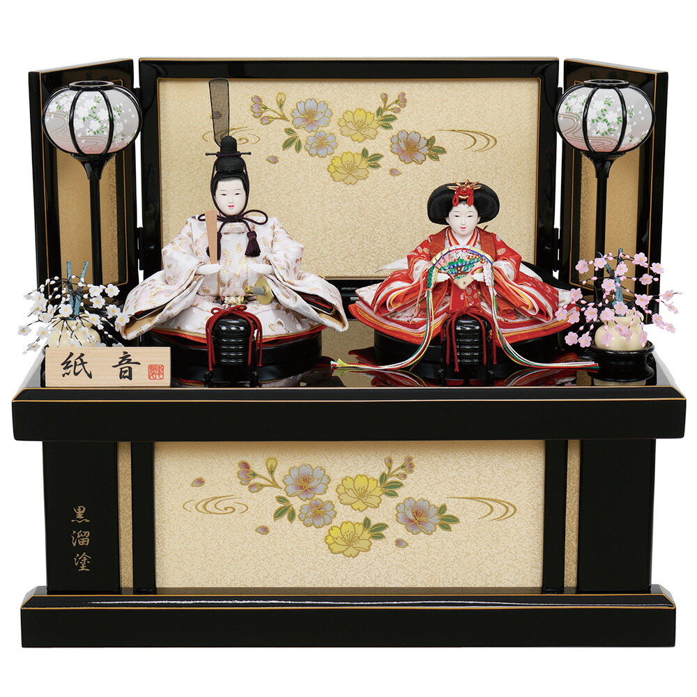 <BR>雛人形 お祝い ひな人形 収納箱飾り 親王飾り 2人飾り 二人飾り 黒 桜 おしゃれ かわいい 可愛い モダン