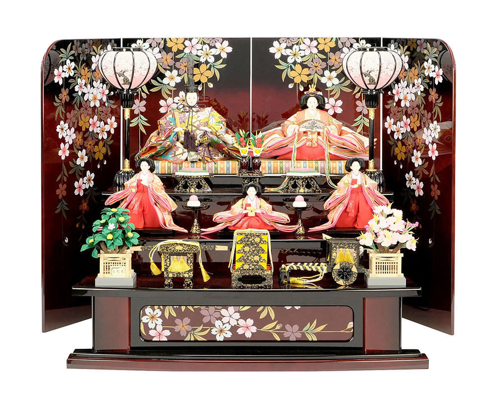 鳥の子手先 桜柄屏風 衣料しつらえる ひな人員形 お祭礼 三踏板装飾物 3段飾り 五つ人飾り コーティング段飾り 5人飾り スタイリッシュ かわゆい おしゃれ 美しい Daemlu Cl