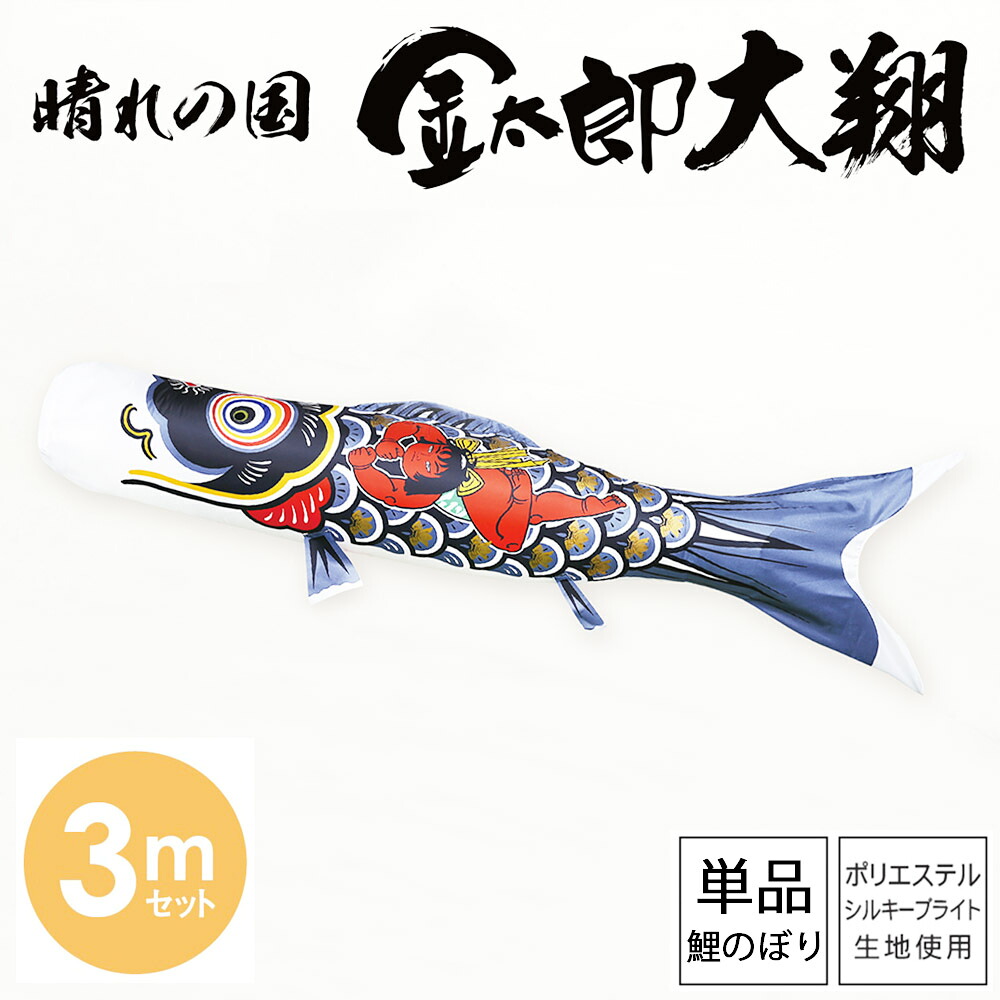 鯉のぼり こいのぼり 庭用 徳永鯉 単品鯉 黒鯉 晴れの国 金太郎 大翔 3m