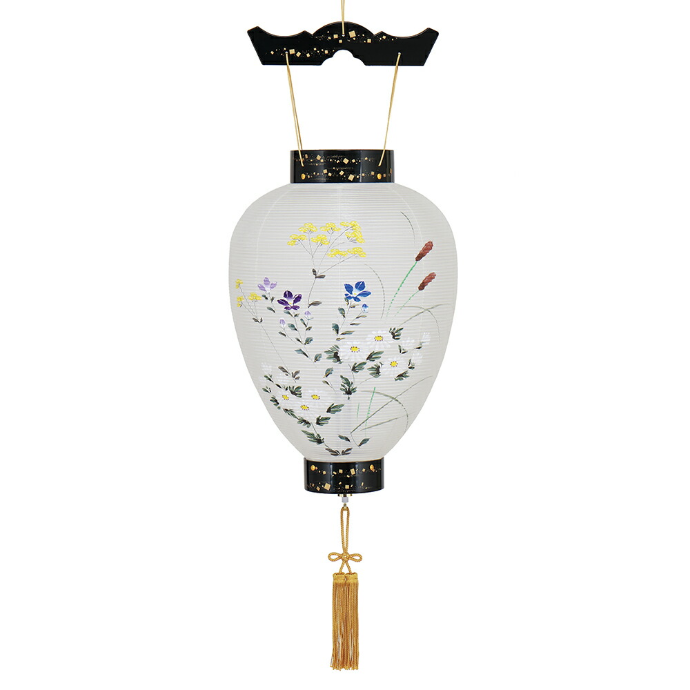 盆提灯 コンパクト ちょうちん 提灯 初盆 吊り提灯 壺型 蒔絵絹絵入 初盆 LED 電池式 モダン ミニ2025