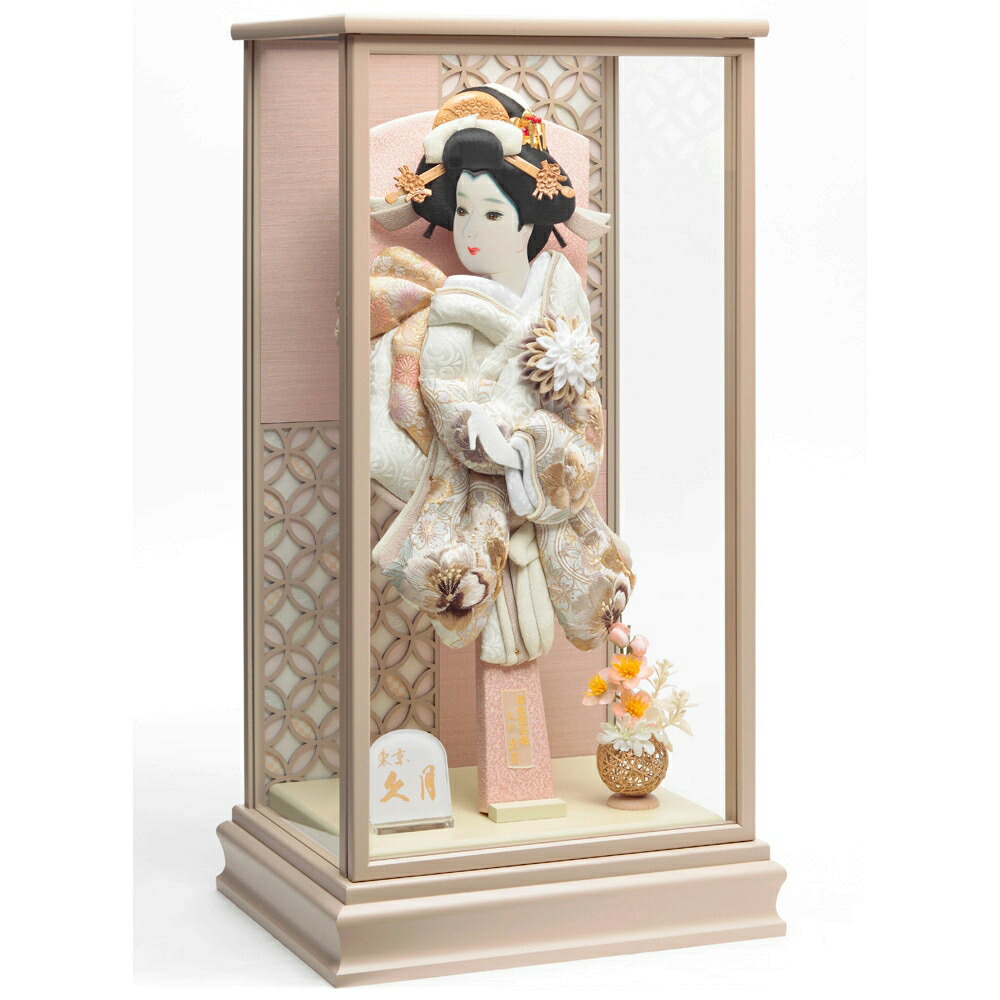 <BR>羽子板 久月 お祝い 初正月 羽子板飾り 白 ベージュ ケース飾り ガラス 15号 刺繍振袖 おしゃれ 可愛い モダン a2kyu25-95640-1 2025