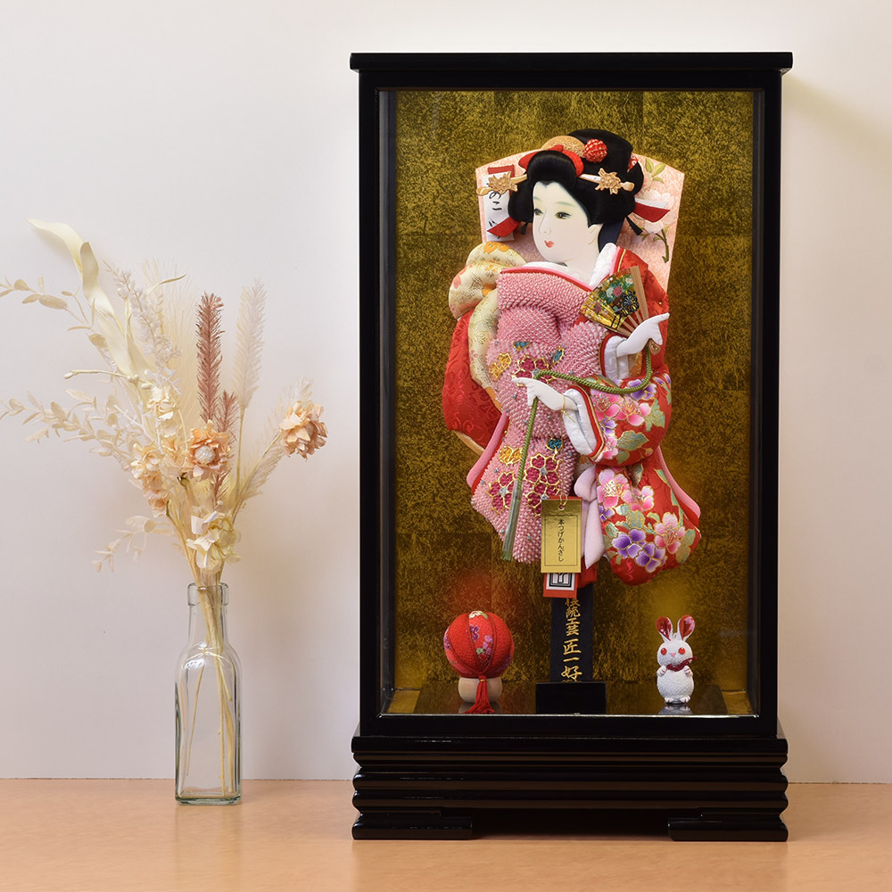 羽子板 コンパクト 刺繍 ピンク 絞り お祝い 初正月 羽子板飾り ガラス ケース飾り 正月飾り 押絵羽子板 orijin オリジン 13号 四巻 クラシック 古典 伝統 おしゃれ 2024 送料無料 13-09