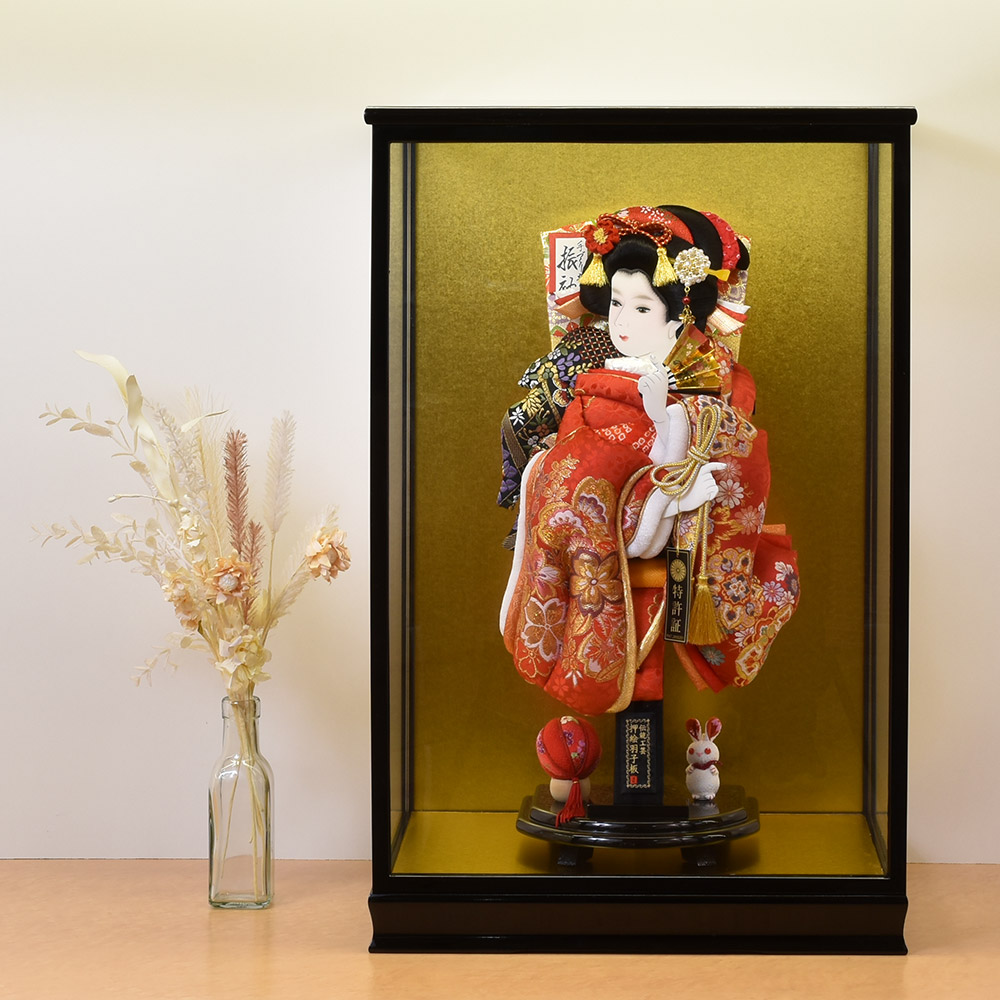 羽子板 コンパクト お祝い 初正月 羽子板飾り ガラス ケース飾り 正月飾り 押絵羽子板 orijin オリジン 15号 金襴詩音赤赤 クラシック 古典 伝統 おしゃれ 2024 送料無料 15-09