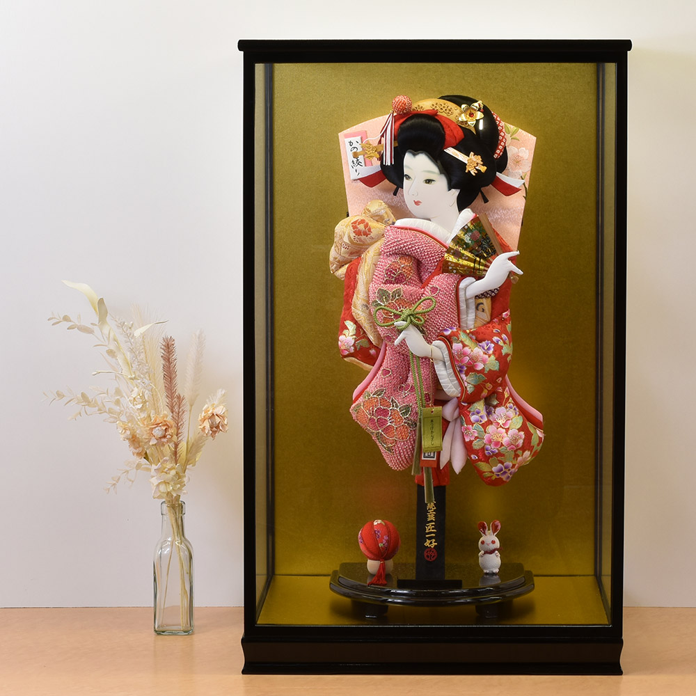 羽子板 コンパクト 刺繍 絞り 鹿の子 ピンク お祝い 初正月 羽子板飾り ガラス ケース飾り 正月飾り 押絵羽子板 orijin オリジン 18号 四巻 おしゃれ 2024 送料無料 18-09