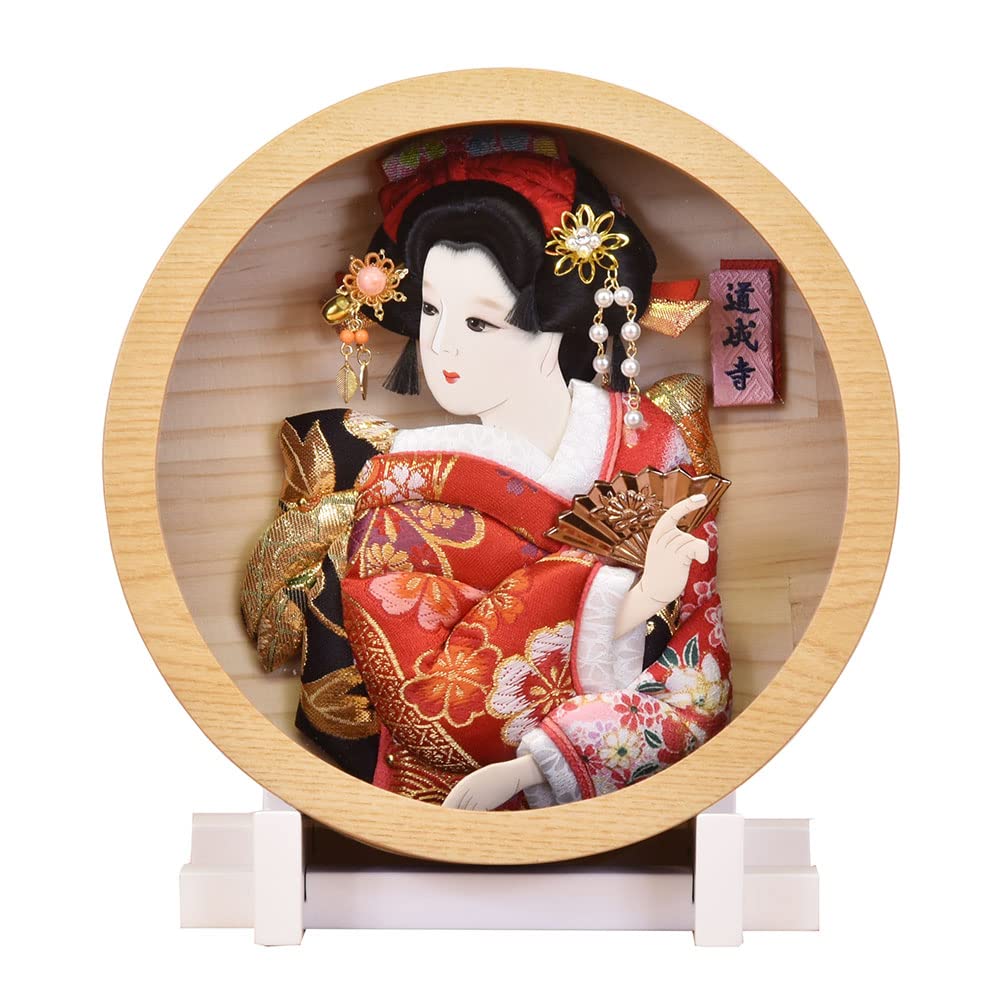 <BR>羽子板 お祝い 円形 押絵飾り まどか ケース飾り アクリル スタンド付 木目 おしゃれ かわいい 可愛い コンパクト モダン 1004-00-032