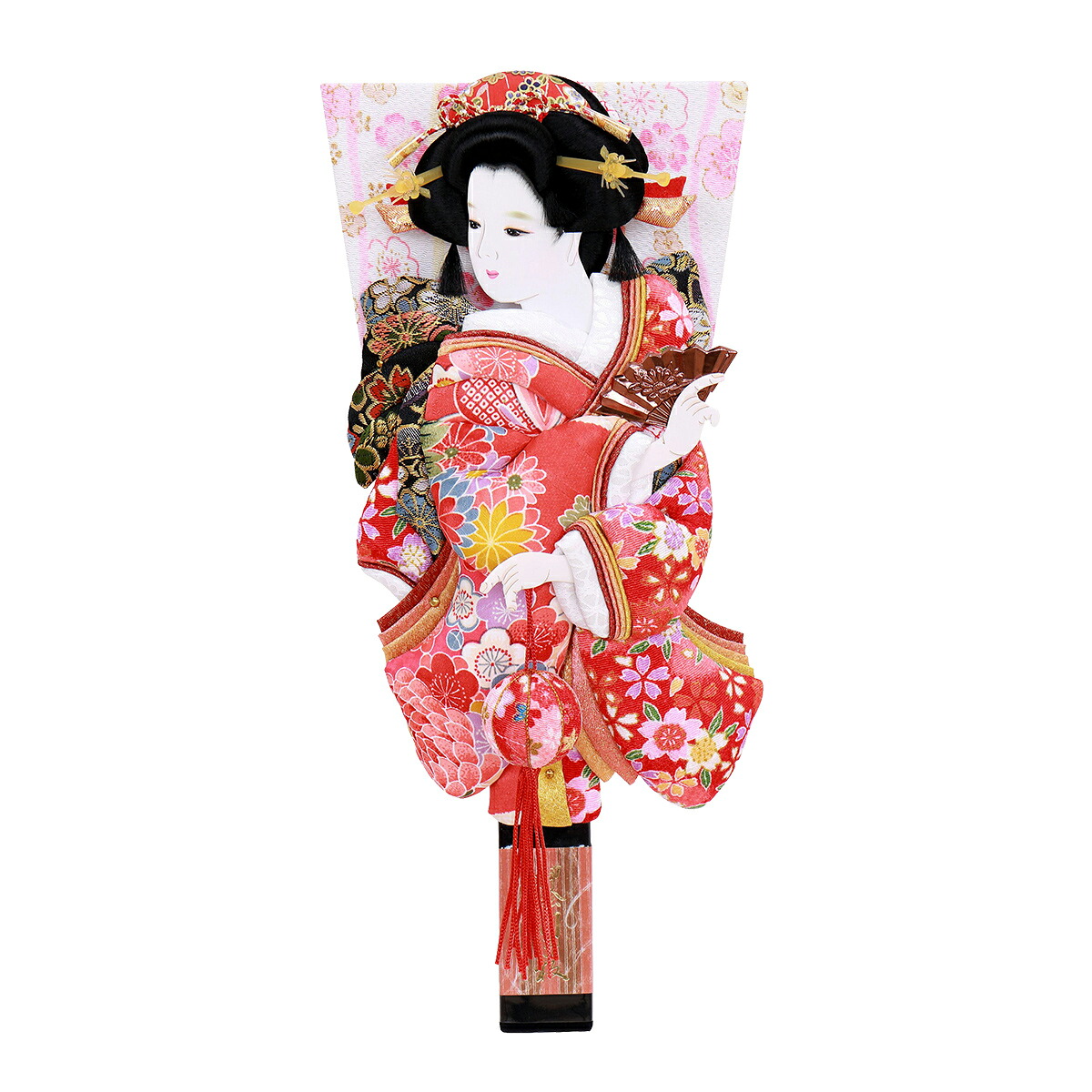羽子板 単品 コンパクト かわいい おしゃれ 10号 (高さ約34cm) 初正月飾り モダン ミニ 羽子板飾り 押絵羽子板 姫 振袖 10号 まり飾り 1027-10-485 女の子 初節句 お祝い 小さい 出産祝い 手作り リビング 玄関｜あい工房ギフト用品店
