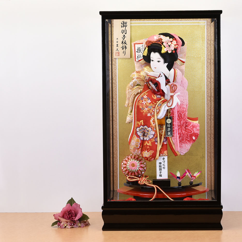 <BR>羽子板飾り コンパクト お祝い おしゃれケース飾り 17号 春日ガラスケース 初正月飾り かわいい 2025
