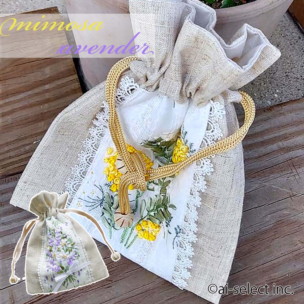楽天市場】【2個セット】刺繍入り巾着袋 ミモザ IT004-3 ミモザ