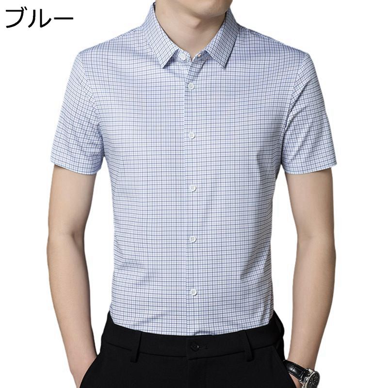 ビジネスシャツ サマーシャツ メンズ 格子柄 五分袖シャツ シャツジャケット 開襟シャツ 夏服 薄い 軽量 オーバーサイズ 速乾吸汗 通気性いい ポケットあり 会社 通勤 通学 外出 ファッション｜あいあいロジスティック