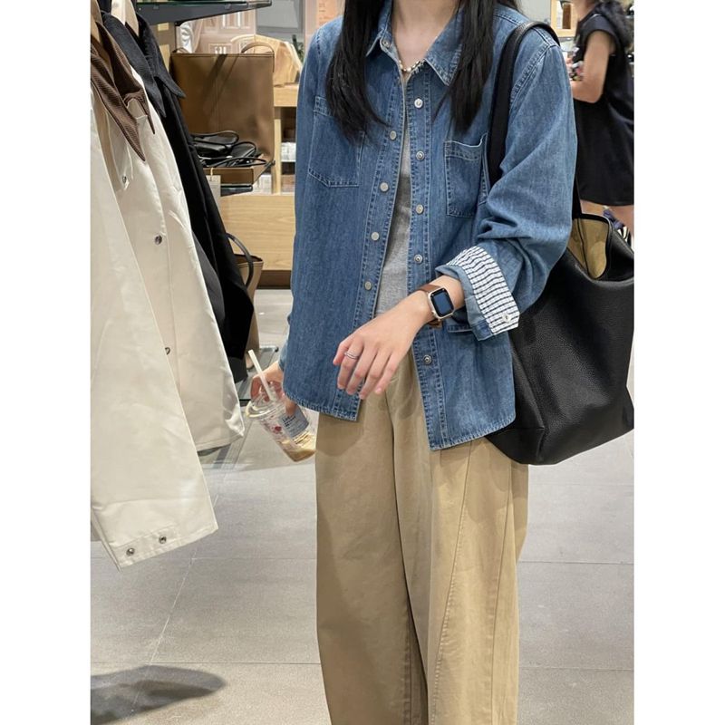 デニムシャツ レディース オーバーサイズ 長袖 シャツジャケット デニムジャケット 春 秋 ゆる ゆったり 体型カバー 大人 カジュアル 抜け感 羽織り 胸ポケット ライトアウター