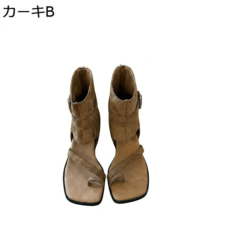 レディースサンダル 夏ブーツ ブーツサンダル トング スクエアトゥ バックルベルト アンクルストラップ バックジッパー ローヒール フラット 歩きやすい 婦人靴 カジュアル お洒落｜あいあいロジスティック
