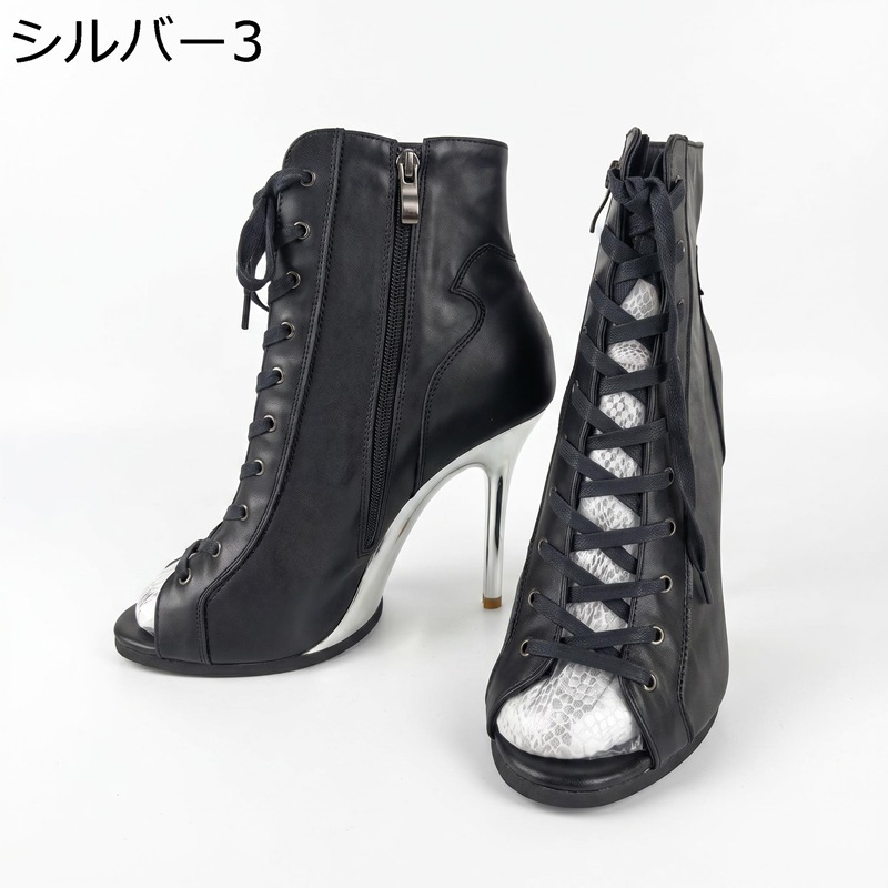 編み上げ パンプス ショートブーツ レディース オープントゥ ピンヒール ハイヒール レースアップ ブーティ ダンスシューズ 美脚 履きやすい パーティー お呼ばれ キャバ 社交ダンス 衣装 靴|あいあいロジスティック