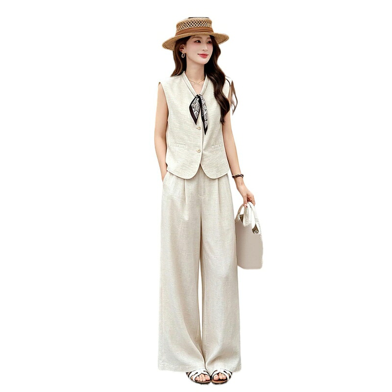 セットアップ レディース 夏 ワイドパンツ ノースリーブ ベスト ジレ ロングパンツ 体型カバー ゆったり 大きいサイズ 2点セット カジュアル 上品 きれいめ 通勤 お出かけ｜あいあいロジスティック 11,503円