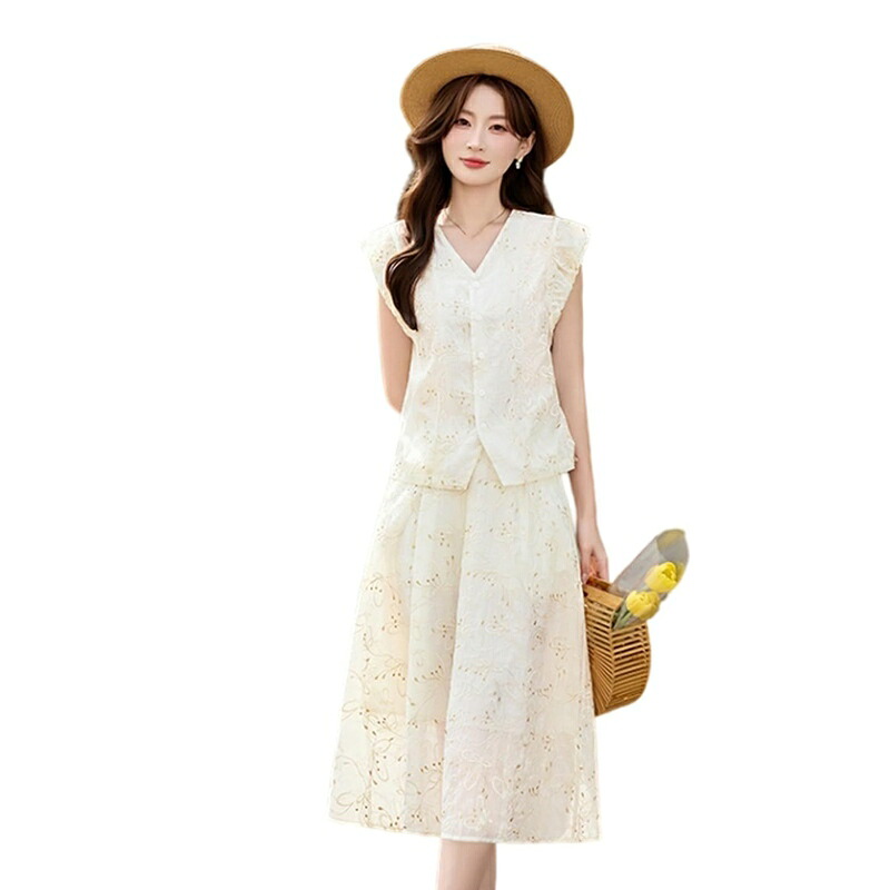 夏セットアップ レディース 上下2点セット トップス&ロングスカート 夏服 ノースリーブ Vネック ゆったり 体型カバー 着痩せ カジュアル オフィス お出かけ 30代 40代 50代 大人 エレガン|あいあいロジスティック