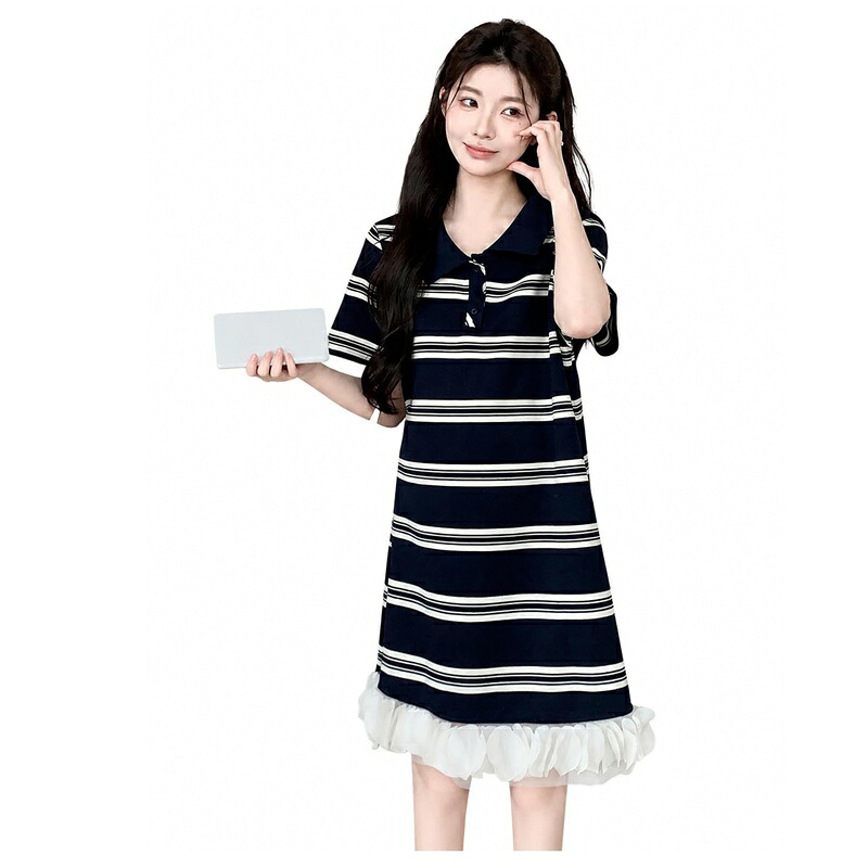 マタニティワンピース 半袖 夏 襟付き ボーダー柄 ゆったり 体型カバー 妊婦服 産前 産後 お出かけ マタニティウェア ロング丈 カジュアル 大きいサイズ かわいい ワンピース｜あいあいロジスティック