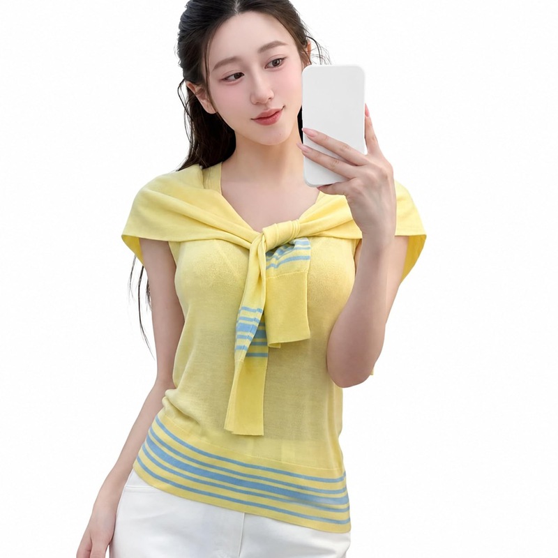 レディース ニットベスト 体型カバー ノースリーブ サマーニット 肩掛け風 レイヤード トップス フェミニン きれいめ カジュアル オフィス 通勤 お出かけ ゆったりサイズ 春 夏 秋｜あいあいロジスティック