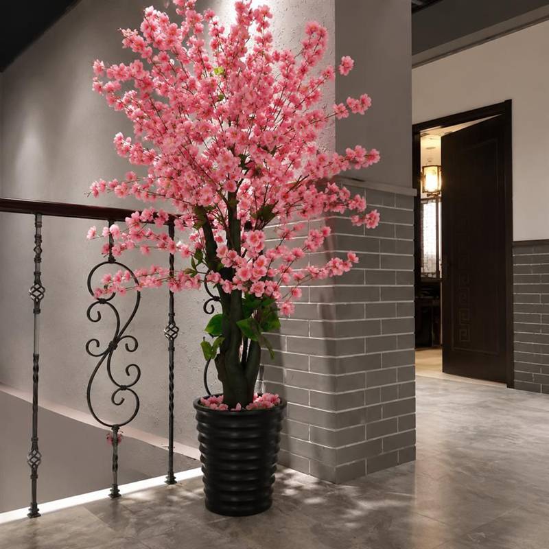 人工観葉植物 大型 フェイクグリーン 桜 桃 造花 樹木 高さ130cm 鉢 枝 本物そっくり リアル 室内 おしゃれ 玄関 リビング オフィス 店舗装飾 新築祝い 開店祝い 春の装飾 お手入れ不要｜あいあいロジスティック