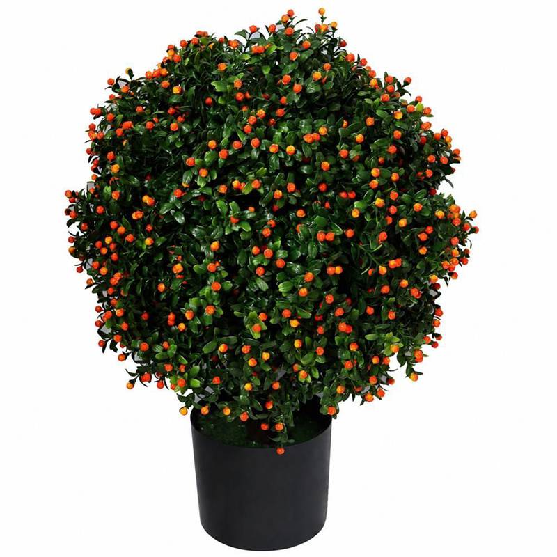 人工観葉植物 フェイクグリーン トピアリー 実付き 丸型 鉢植え リアル 室内 屋外 本物そっくり お手入れ不要 玄関 リビング 庭 装飾 50cm｜あいあいロジスティック