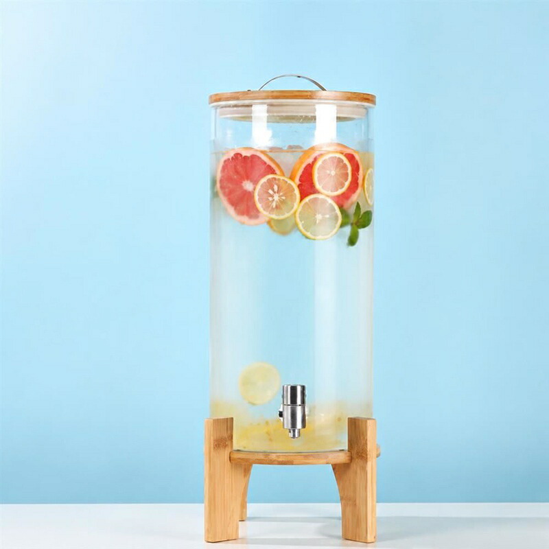 ドリンクディスペンサー 10L ウォーターサーバー 木製スタンド付き 蛇口付き 耐熱ガラス 保存容器 梅酒 瓶 果実酒 ジュース ポット 麦茶 冷水筒 北欧風 カフェ ホームパーティー おしゃれ 大容|あいあいロジスティック