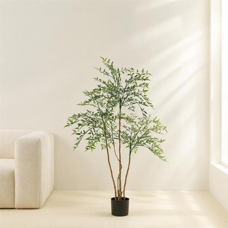 人工観葉植物 ナンテン 120cm 観葉植物 フェイク リアル 大型 鉢植え 室内 おしゃれ 水やり不要 枯れない 本物そっくり 鉢付き インテリア 置物 新築祝い 開店祝い オフィス 北欧風 和モダ｜あいあいロジスティック