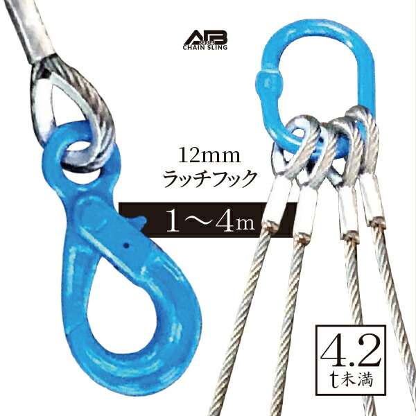 楽天市場】2点吊りワイヤースリング[ラッチフックセット] 12mm 使用