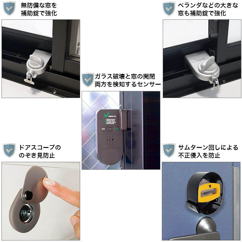 一人暮らし向け防犯対策 5点セット 送料無料 鍵 カギ ロック 錠 錠前 補助錠 窓 サッシ サムターン回し のぞき 防止 センサー 防犯グッズ Napierprison Com