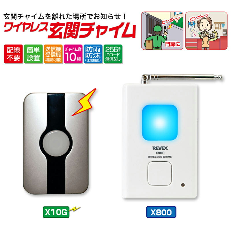 【楽天市場】リーベックス X810G ワイヤレス玄関チャイムセット 送料無料 あす楽 REVEX Xシリーズ 呼び出しチャイム 来客用 特定省