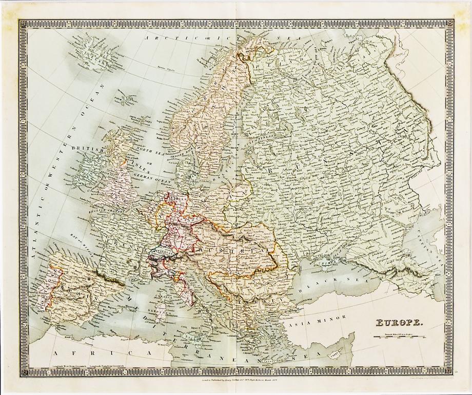 古地図 原本 （額装つき） -EUROPE-2- アート・美術品・骨董品・民芸品