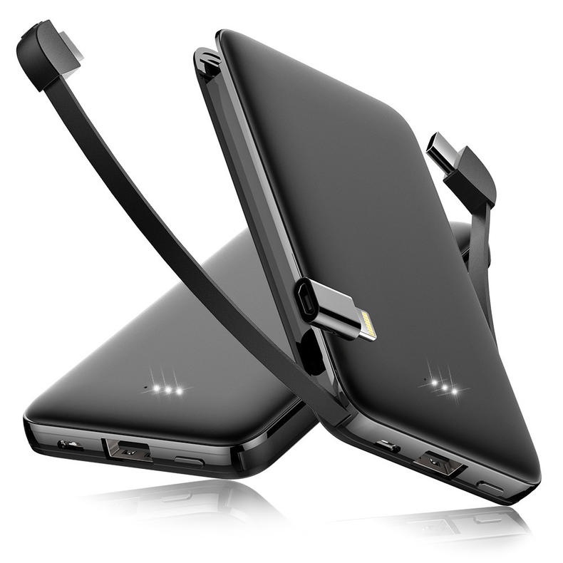 モバイルバッテリー 軽量 6800mAh Type-Cケーブル内蔵 コンパクト 軽量 送料無料 便利 安全 変換アダプター付き 急速充電 ミニ 高品質  残量表示 安定 極薄 ゆうパケット シンプル PSE認証 3台同時充電 大容量micro バッテリー・充電器 